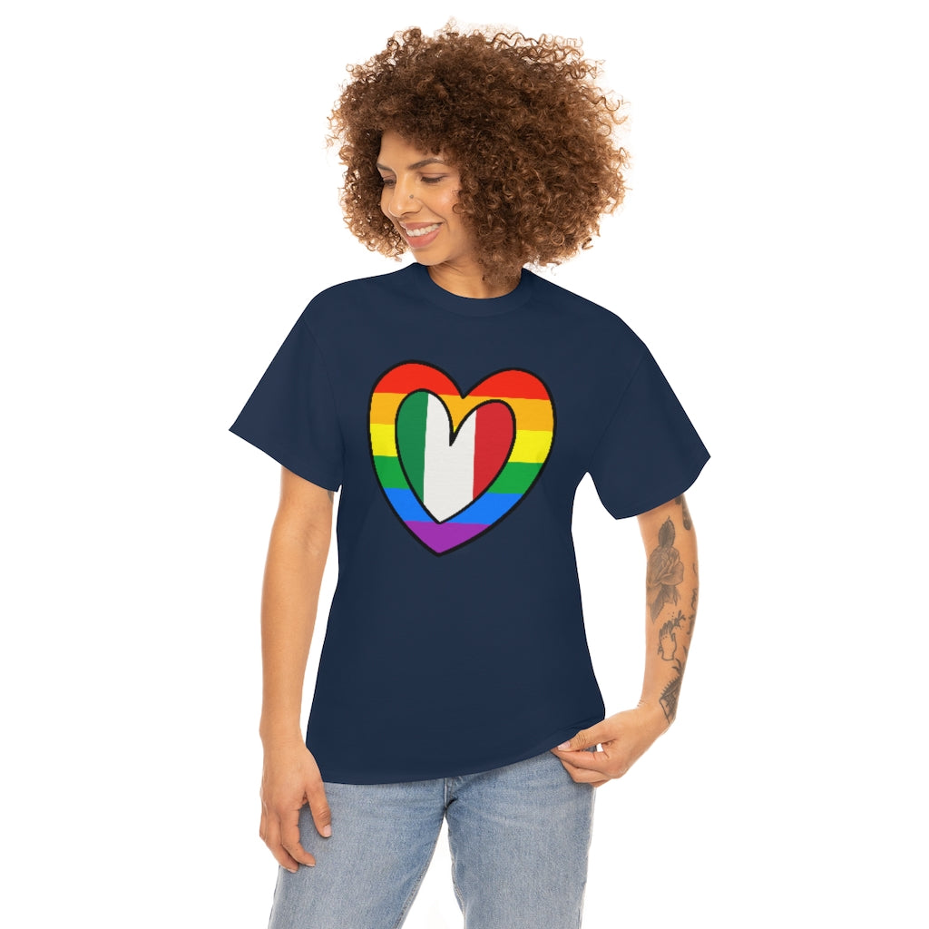 Italian Rainbow Flag Heart T-Shirt | Unisex Italy Pride Month Tee