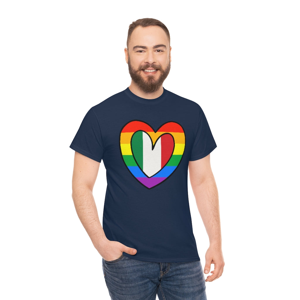 Italian Rainbow Flag Heart T-Shirt | Unisex Italy Pride Month Tee