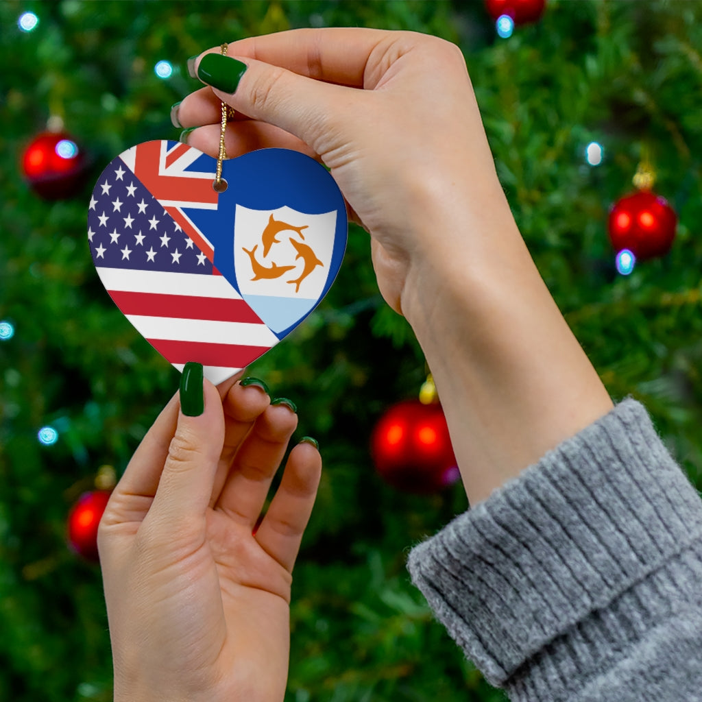 Anguillan American Flag Ceramic Ornaments | Anguilla USA Christmas Tree