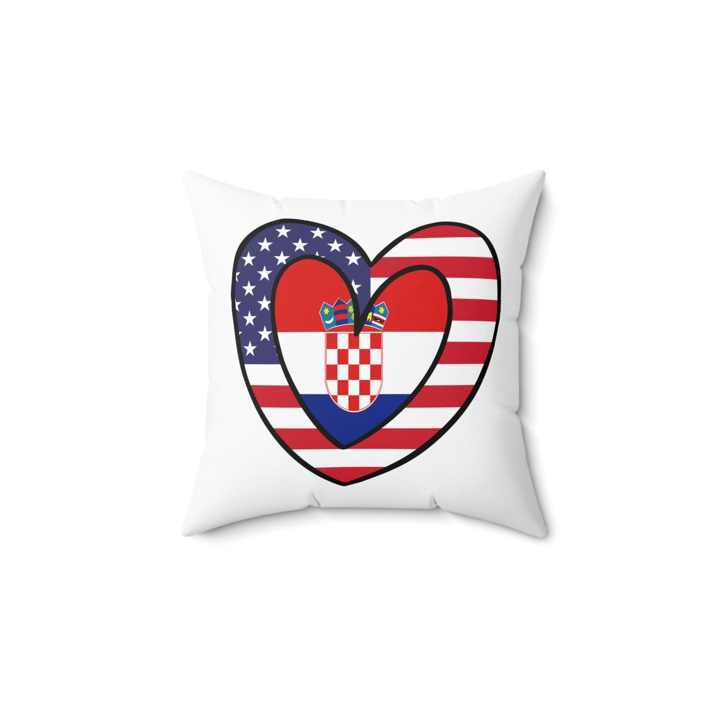 Croatian American Heart Valentines Day Gift Half Croatia USA Flag Wedding Spun Polyester Square Pillow