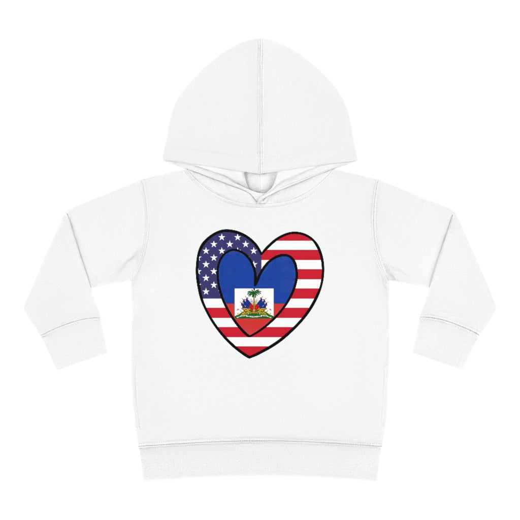 Toddler American Haitian Flag Heart Pullover Fleece Hoodie | Haiti USA