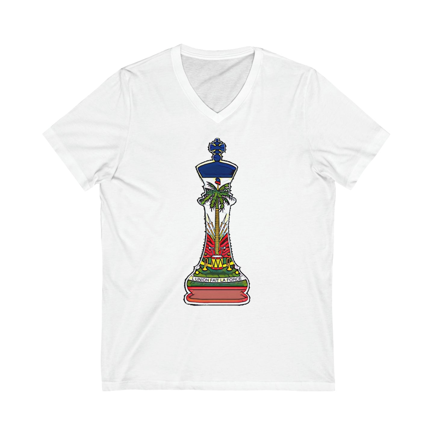 Haitian King Chess Piece | Kingdom Haiti Flag Royalty V-Neck T-Shirt | Unisex Vee Shirt