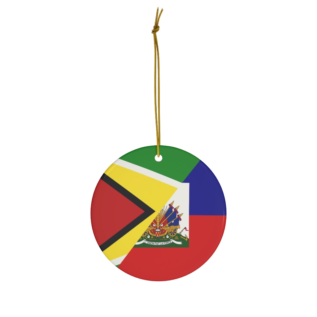 Haitian Guyanese Flag Ceramic Ornaments | Half Guyana Haiti Christmas Tree