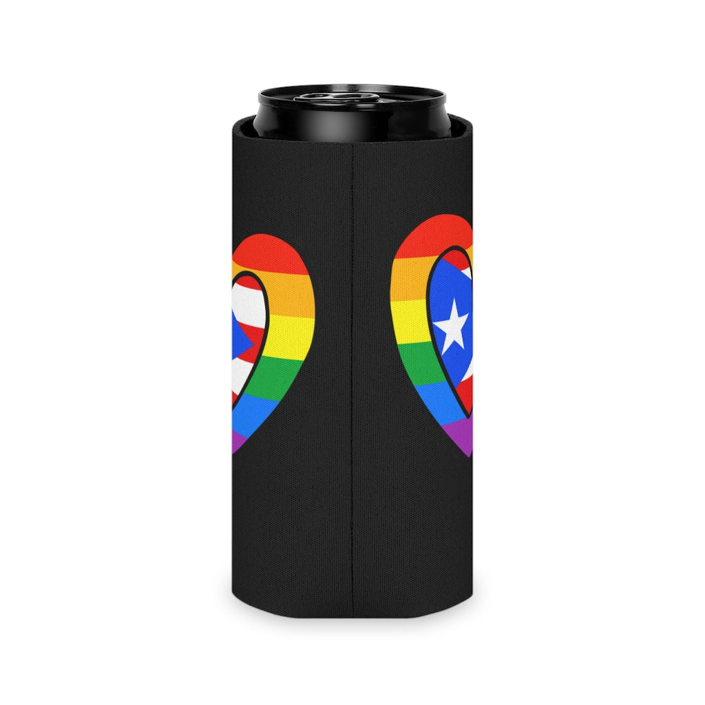 Puerto Rican Pride Rainbow Flag Heart Can Cooler | Puerto Rico Pride Month Accessory