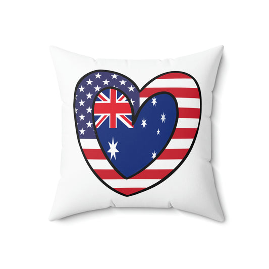 Australian American Heart Valentines Day Gift Half Australia USA Flag Wedding Spun Polyester Square Pillow