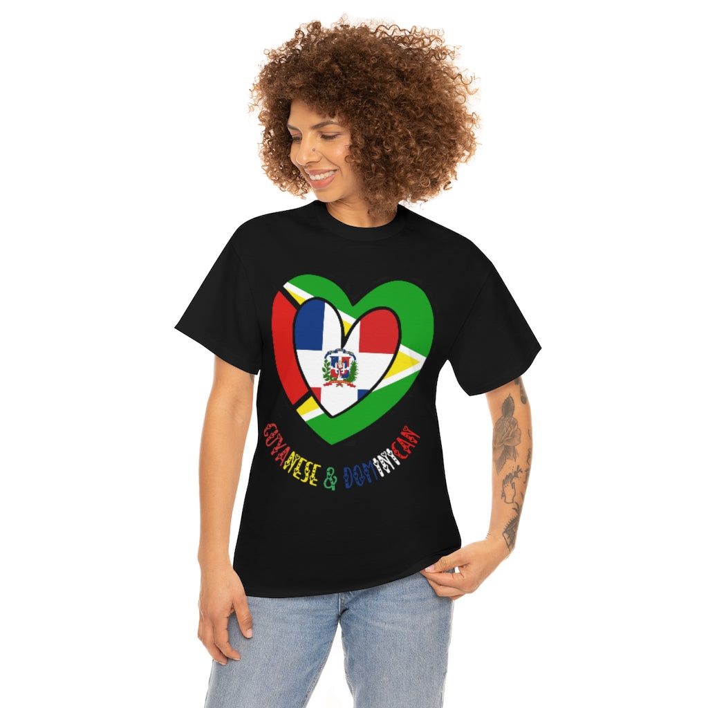 Guyana Dominican Republic Flag Heart Tee Shirt 2 | Unisex Guyanese DR T-shirt