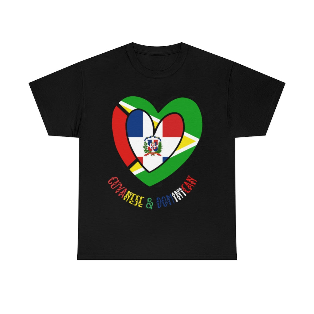 Guyana Dominican Republic Flag Heart Tee Shirt 2 | Unisex Guyanese DR T-shirt