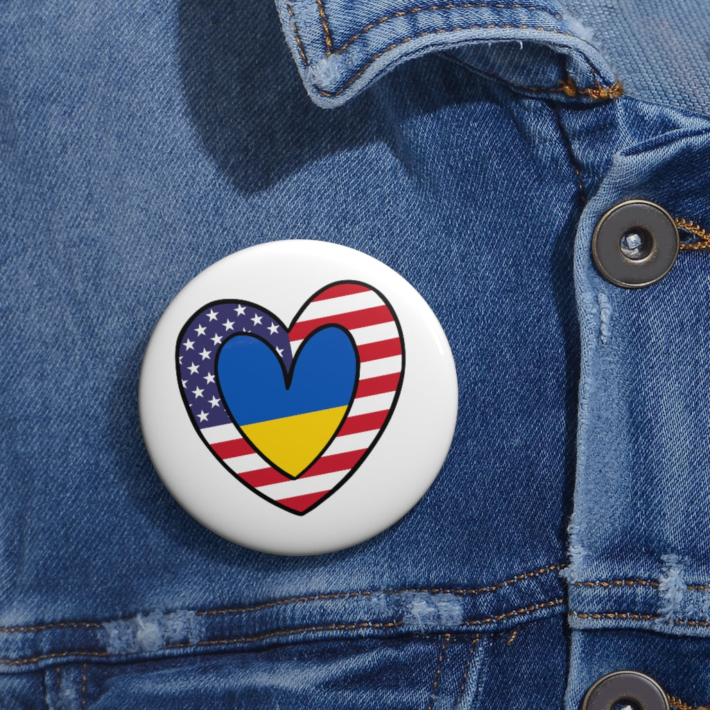 American Ukraine Flag Inner Heart Pin Button | Ukraine USA