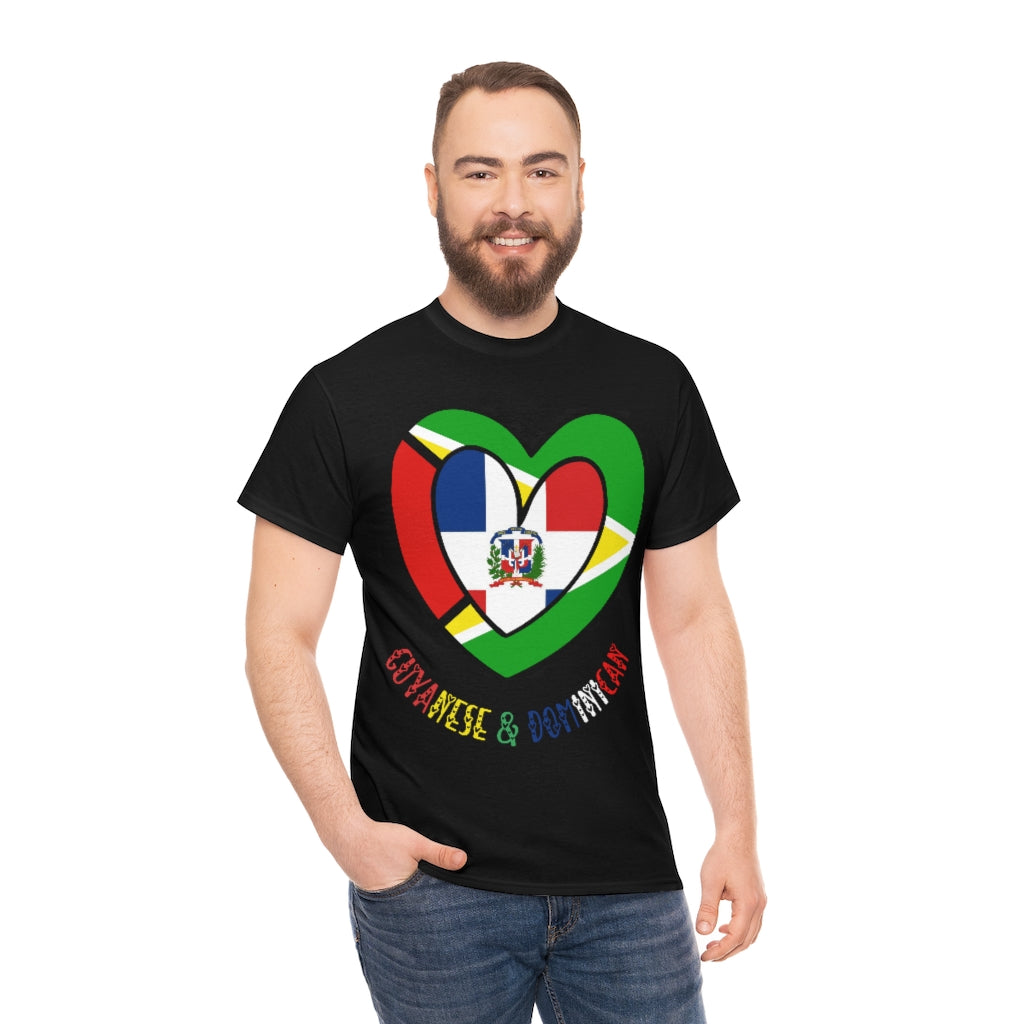 Guyana Dominican Republic Flag Heart Tee Shirt 2 | Unisex Guyanese DR T-shirt