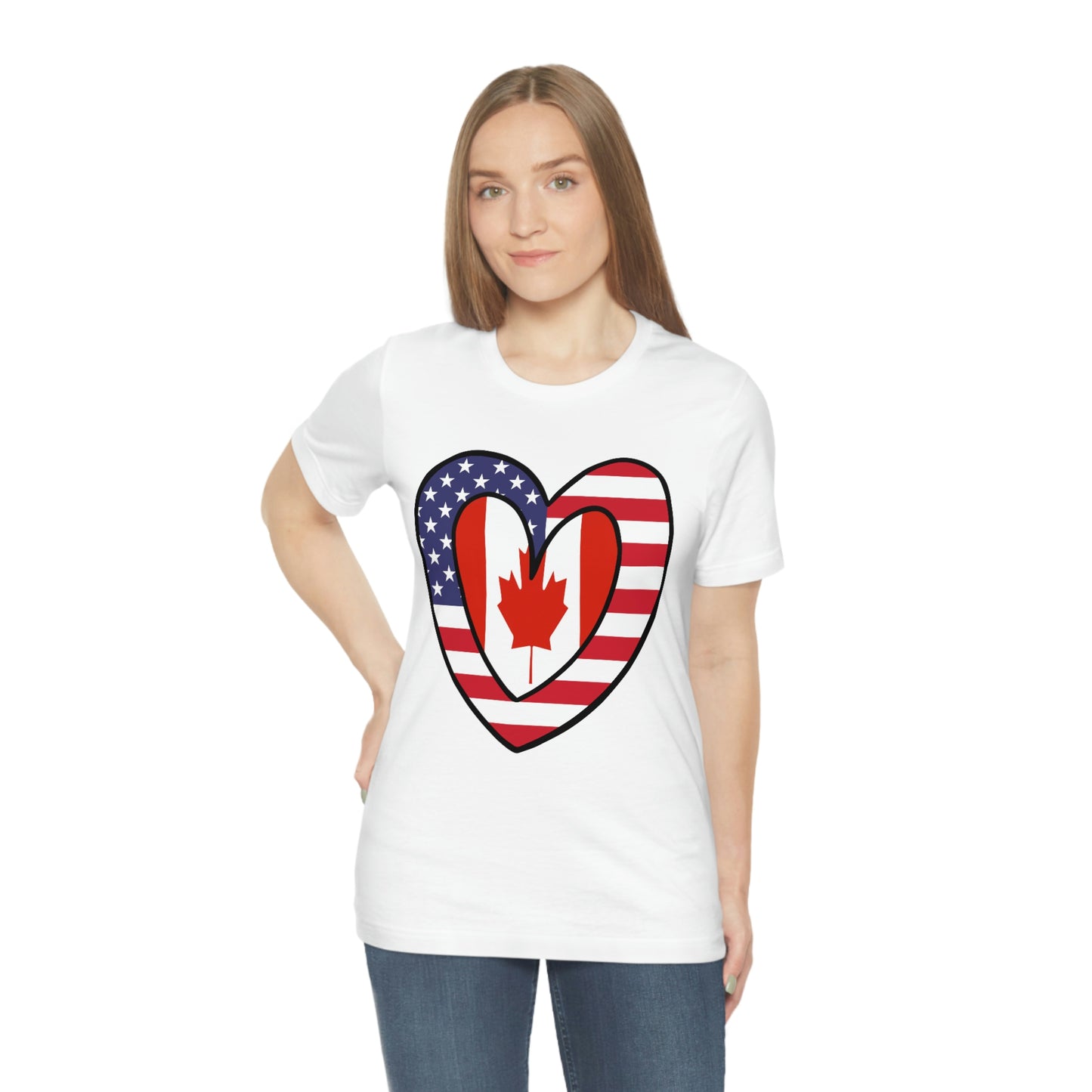 Canadian American Heart Valentines Day Gift Tee Shirt | Half Canada USA Flag T-Shirt