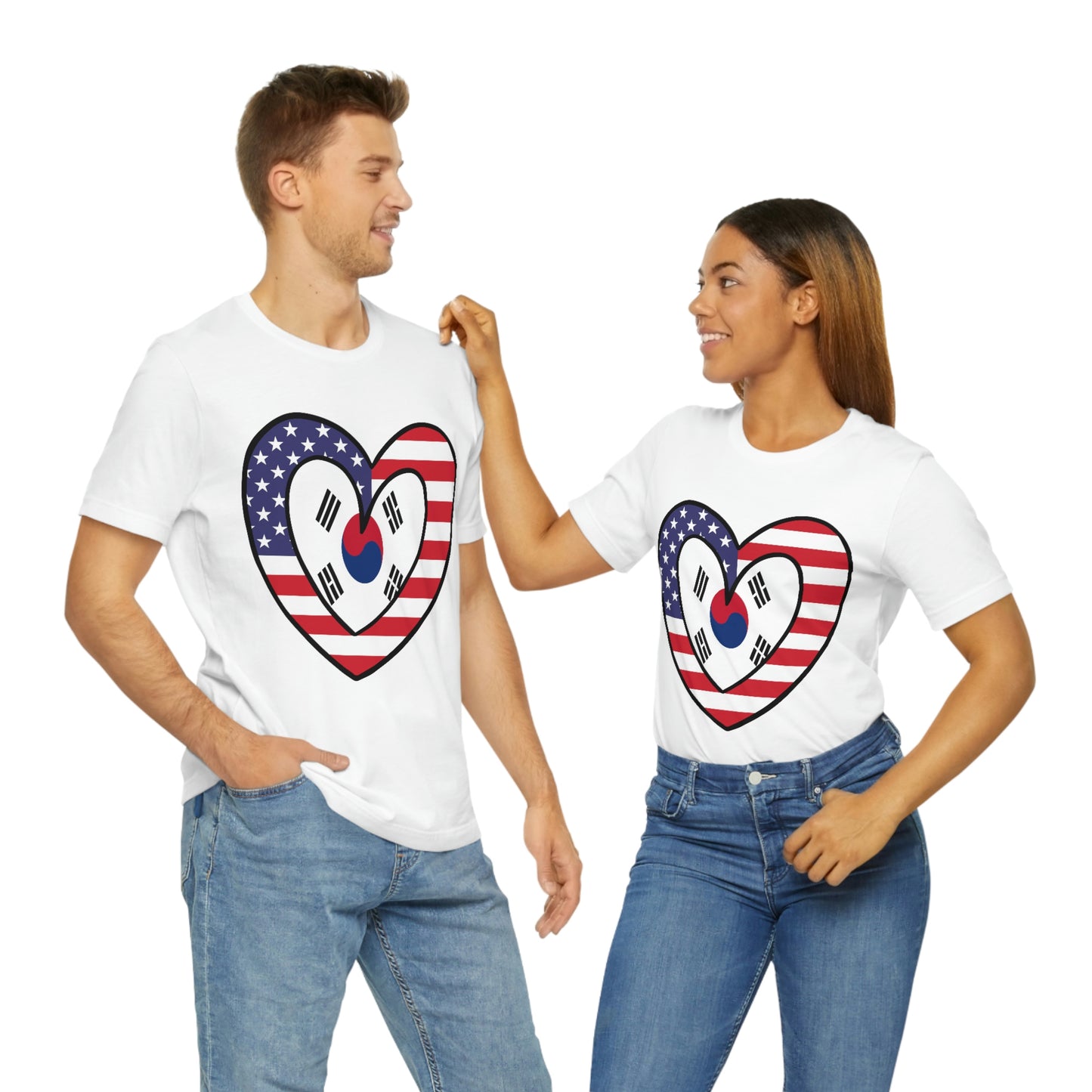 South Korean American Heart Valentines Day Gift Tee Shirt | Half Korea USA Flag T-Shirt