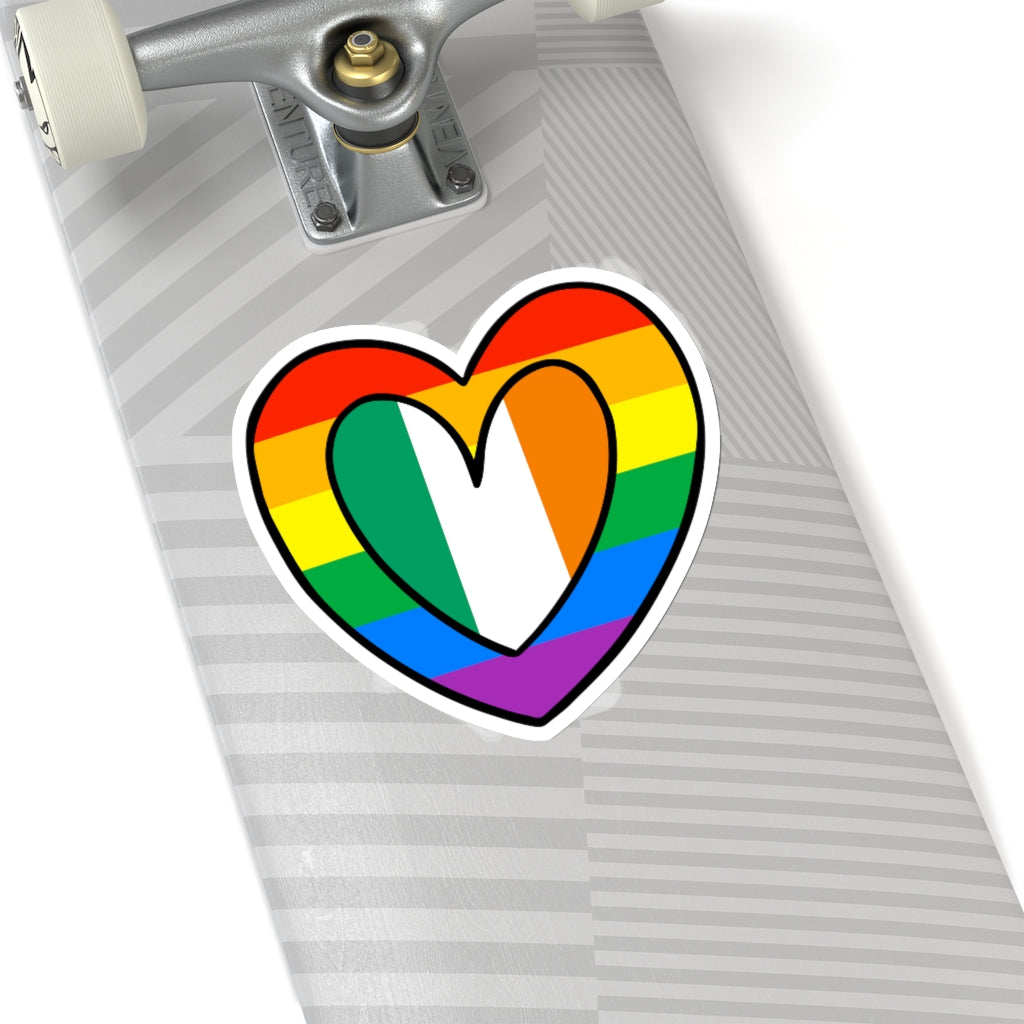 Irish Pride Rainbow Flag Heart Sticker | Ireland Pride Month Accessory