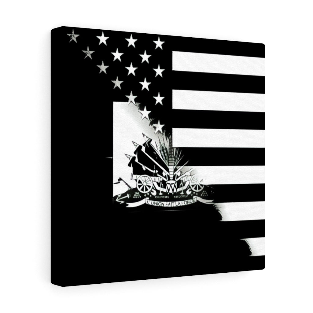 Haitian American Flag Black And White Canvas Gallery Wraps | Haiti USA