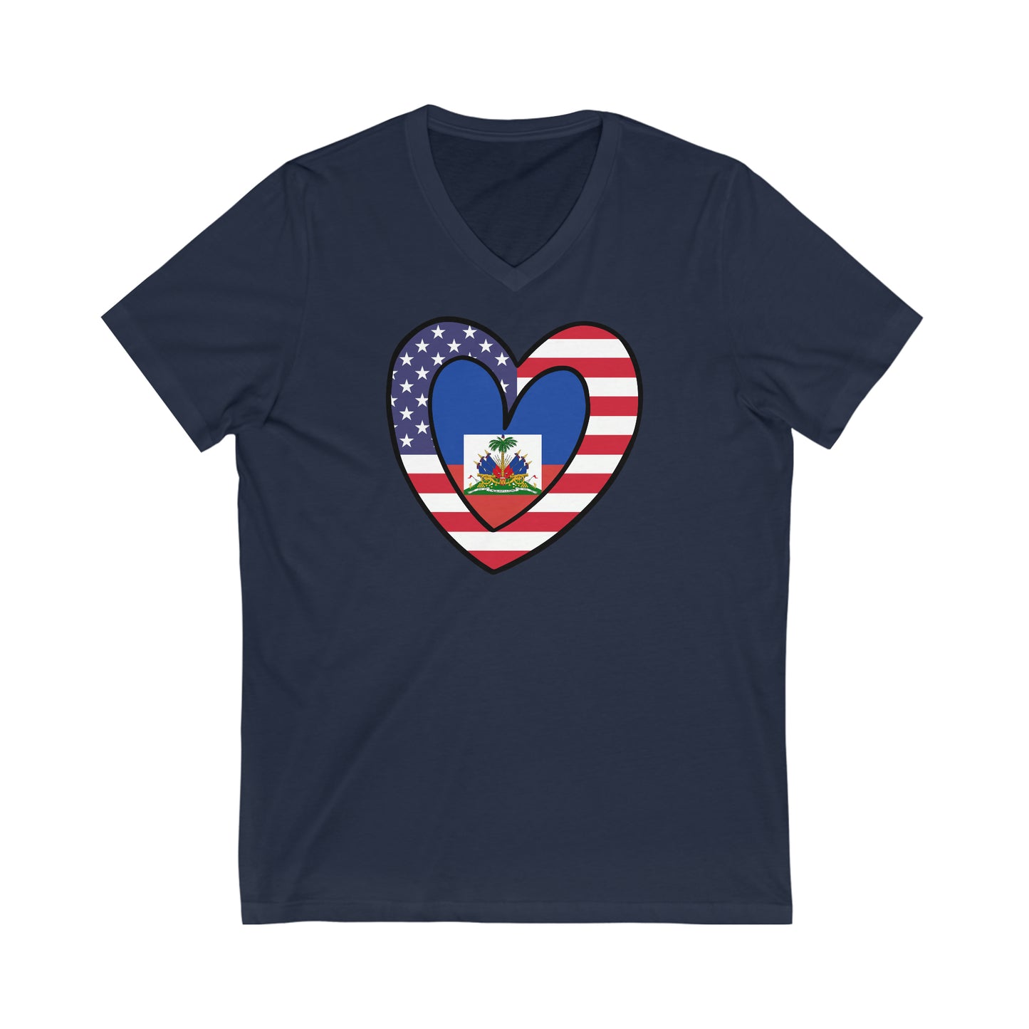 American Haitian Flag Inner Heart USA Haiti V-Neck T-Shirt | Unisex Vee Shirt