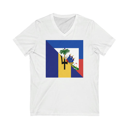 Haitian Bajan Flag Half Haiti Barbados V-Neck T-Shirt | Unisex Vee Shirt