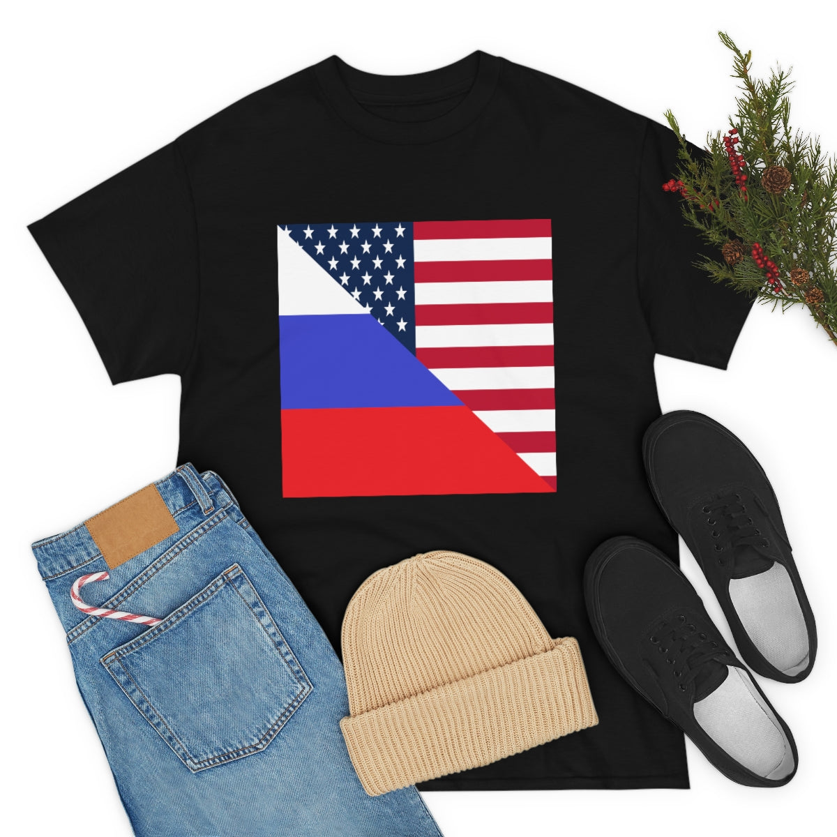 Russian American Flag Half Russia USA T-Shirt | Unisex Tee Shirt