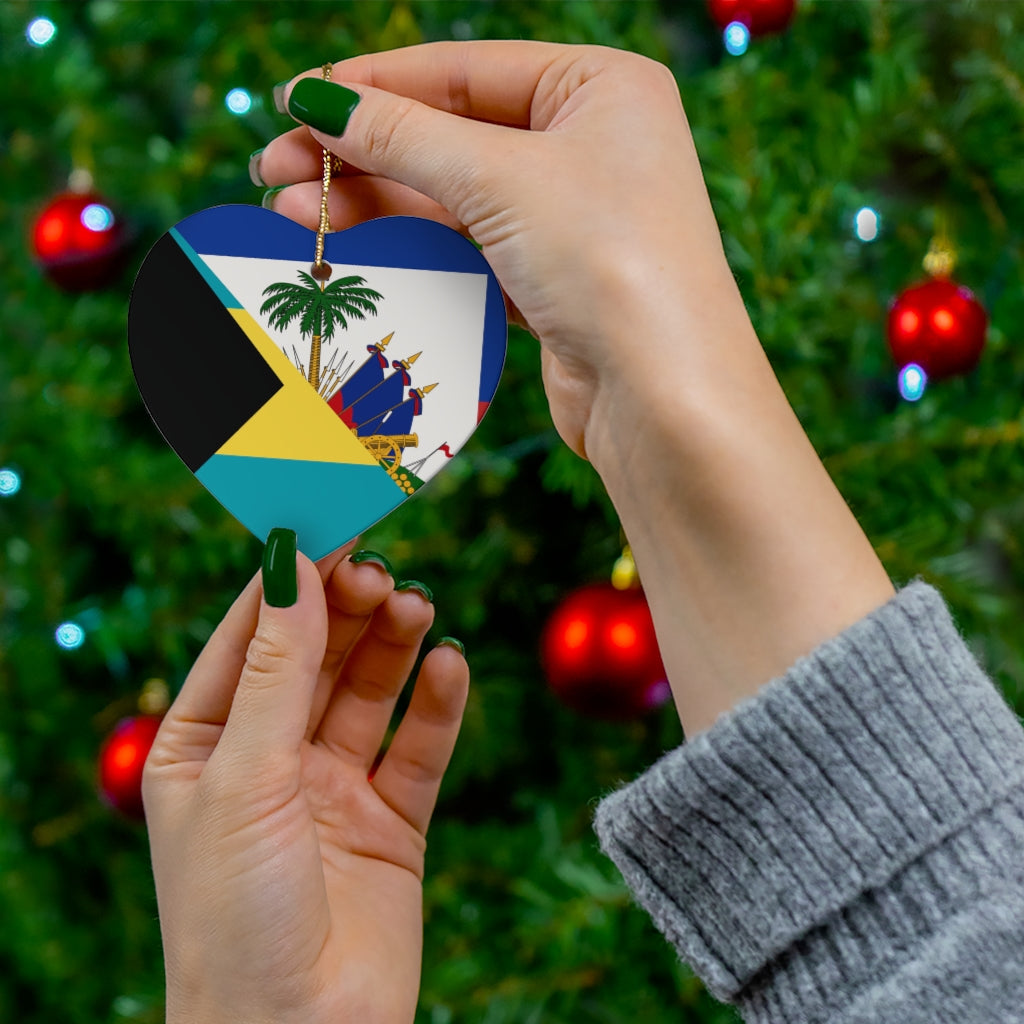 Haiti Bahamas Flag Ceramic Ornaments | Haitian Bahamian Christmas Tree