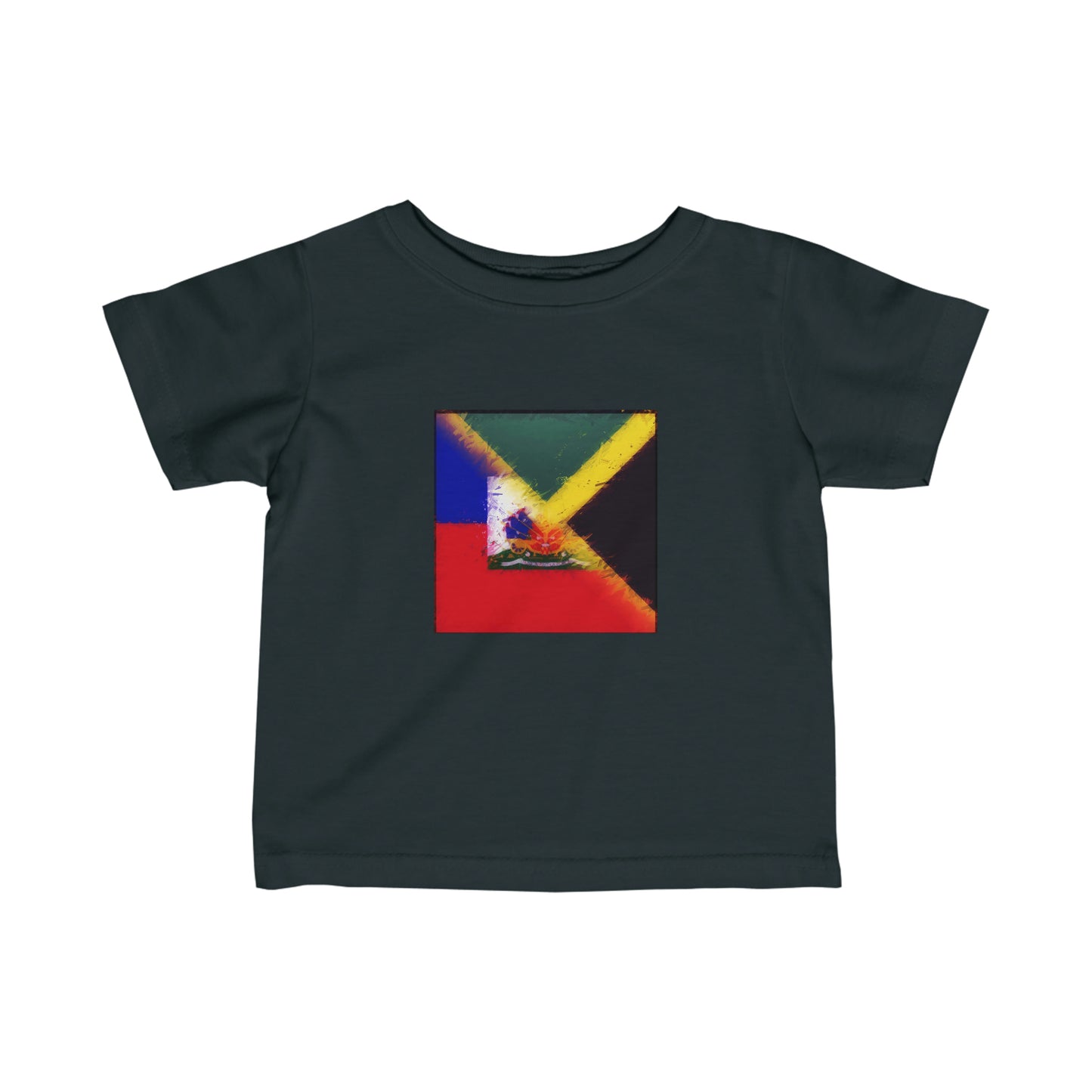 Infant Haitian Jamaican Painted Flag | Haiti Jamaica Toddler Tee Shirt