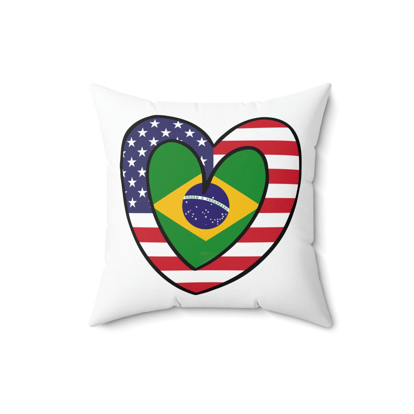 Brazilian American Heart Valentines Wedding Day Gift Half Brazil USA Flag Spun Polyester Square Pillow