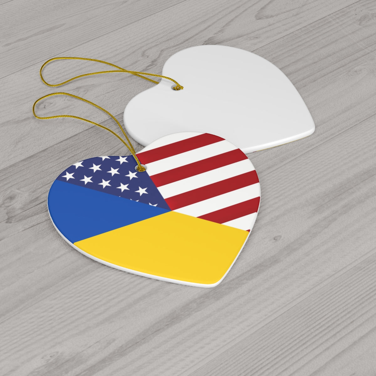 Ukraine American Flag Ceramic Ornaments | Ukrainian USA Holiday Christmas Tree