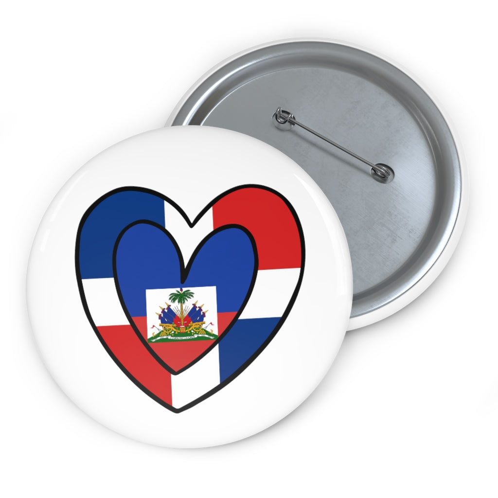 Dominican Republic Haiti Flag Inner Heart Pin Button | Dr Dominican Haitian