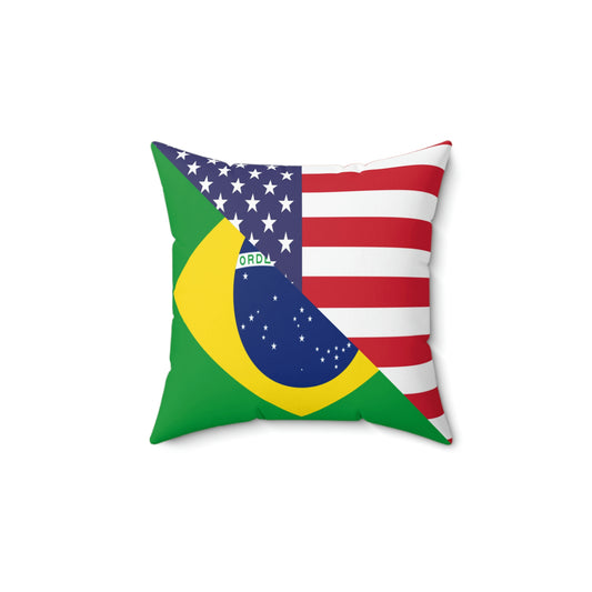 Brazilian American Flag Half Brazil USA Brasil Spun Polyester Square Pillow