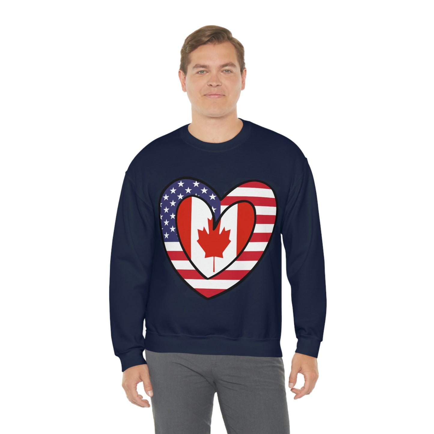 Canadian American Heart Valentines Day Gift Sweatshirt | Unisex Canada USA Flag