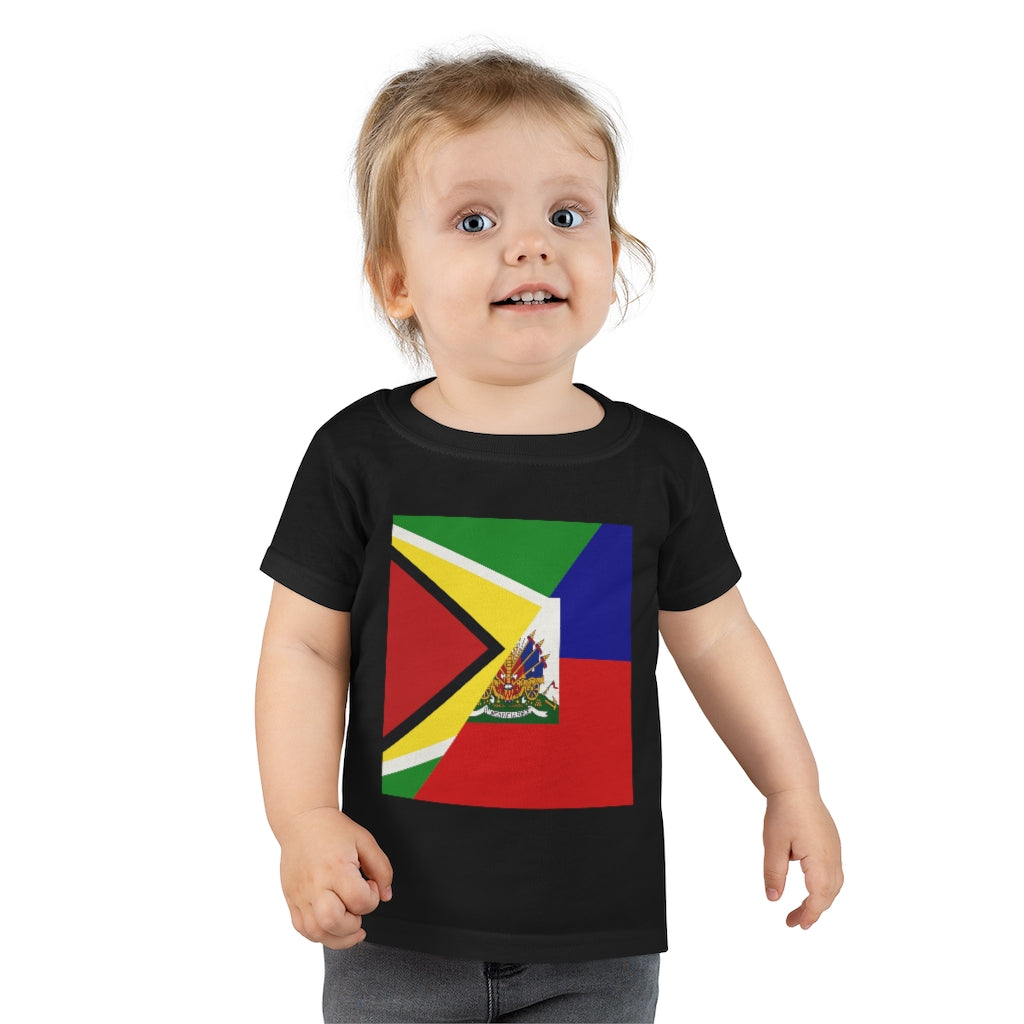 Toddler Half Haiti - Guyana Flag T-Shirt | Haitian Guyanese Clothes