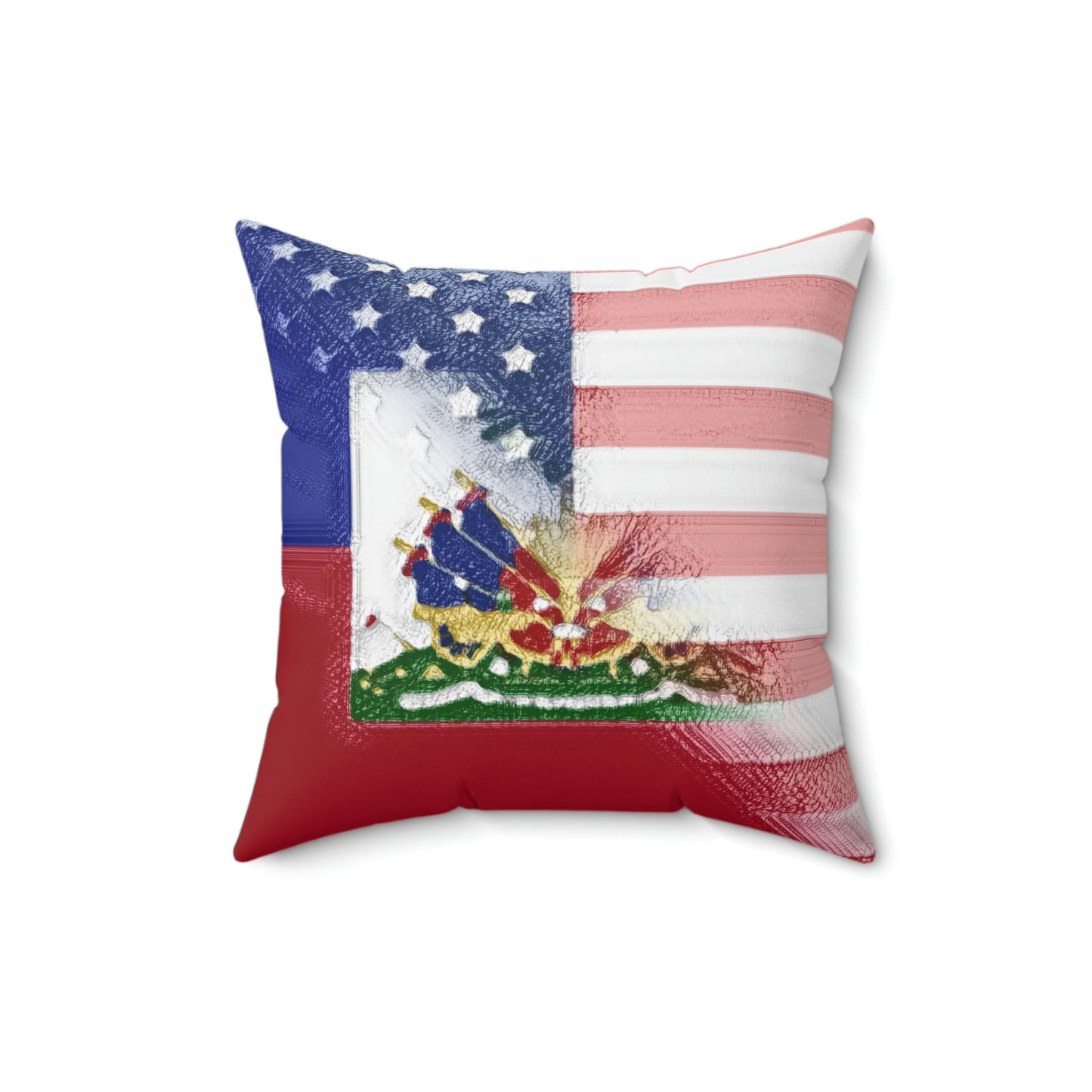 Haiti America Flag Painted | Half Haitian American Flag Spun Polyester Square Pillow