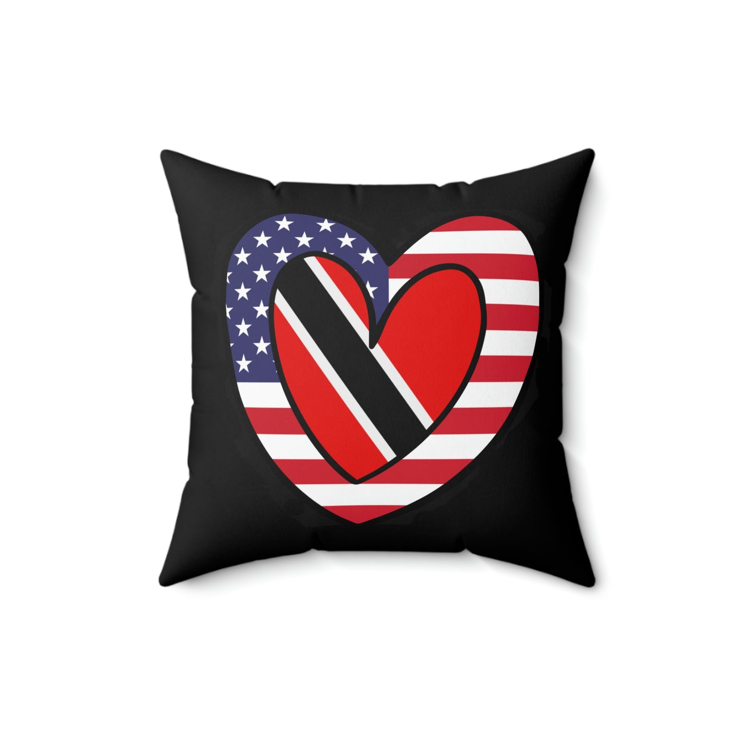 Trinidad Tobago American Heart Valentines Day Gift Half Trini USA Flag Wedding Spun Polyester Square Pillow