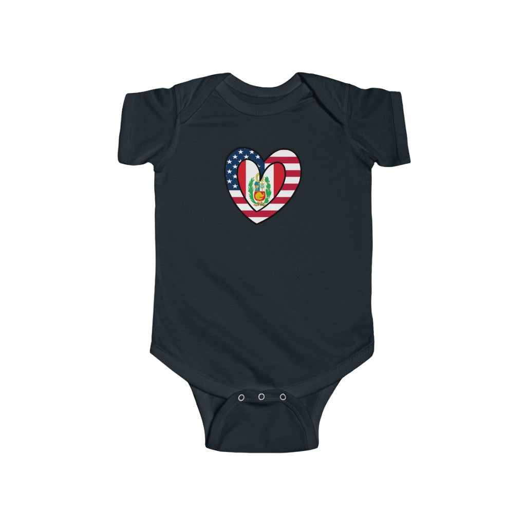 Baby American Peruvian Flag Inner Heart Bodysuit | Unisex USA Peru