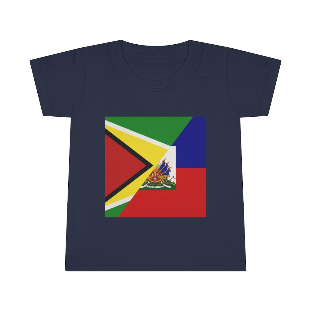 Toddler Half Haiti - Guyana Flag T-Shirt | Haitian Guyanese Clothes