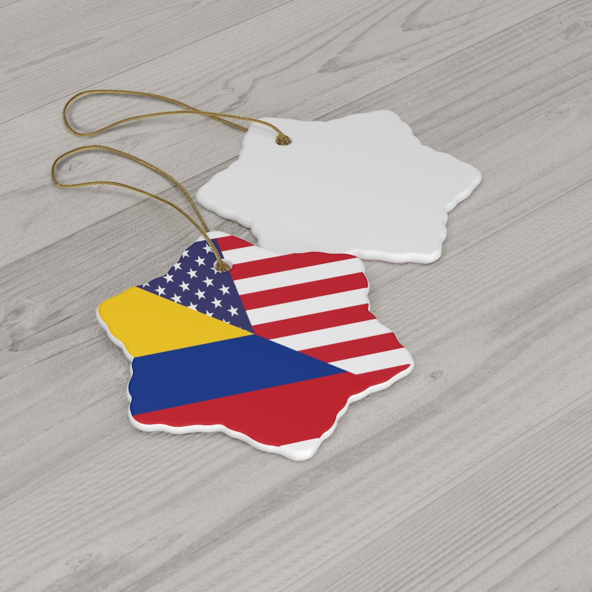 Colombian American Flag Ceramic Ornaments | Colombia USA Holiday Christmas Tree