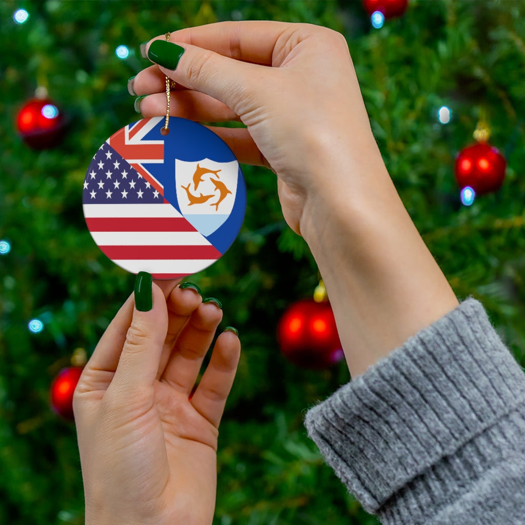 Anguillan American Flag Ceramic Ornaments | Anguilla USA Christmas Tree