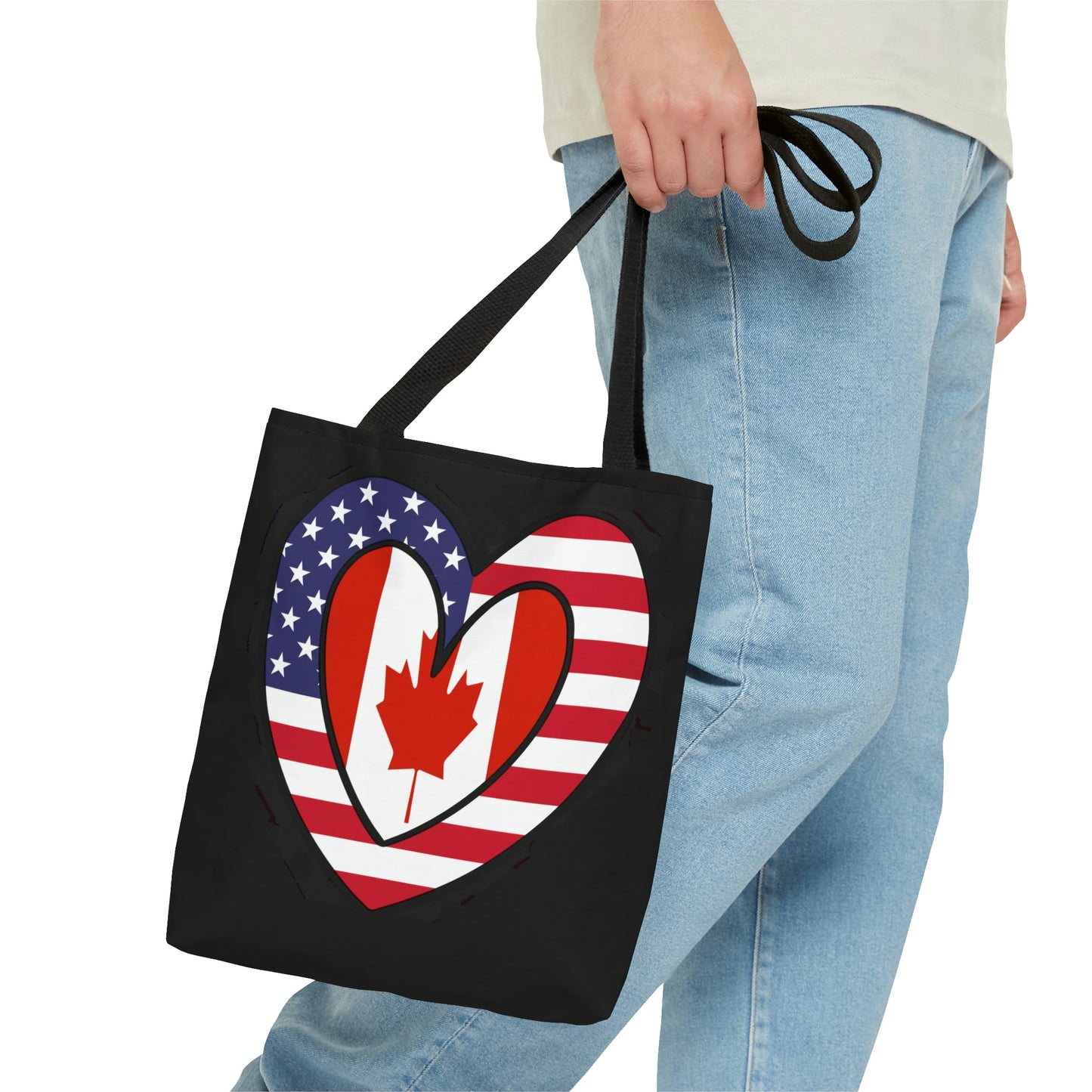 Canadian American Heart Valentines Day Gift Half Canada USA Flag Tote Bag | Shoulder Bag