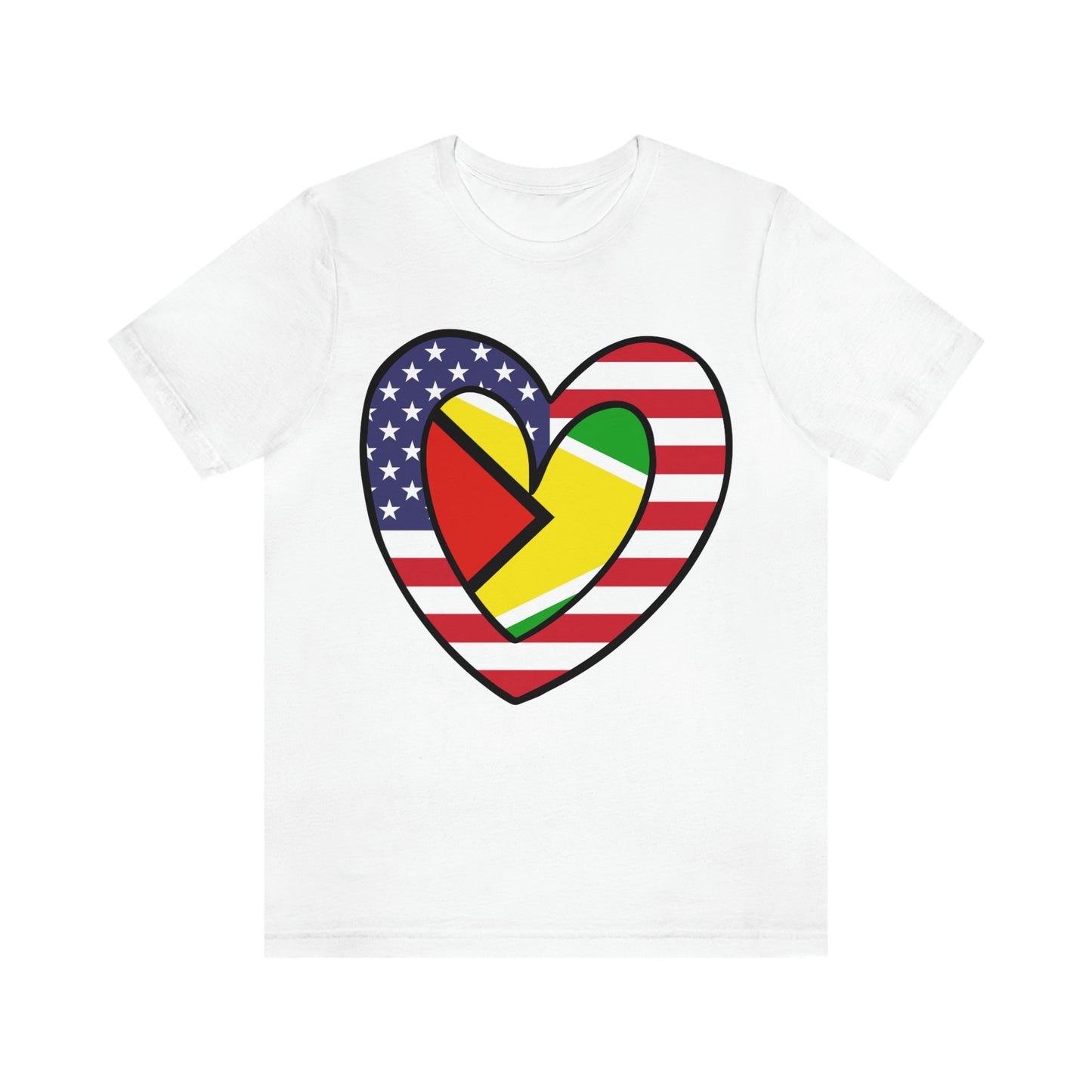 Guyanese American Heart Valentines Day Gift Tee Shirt | Half Guyana USA Flag T-Shirt