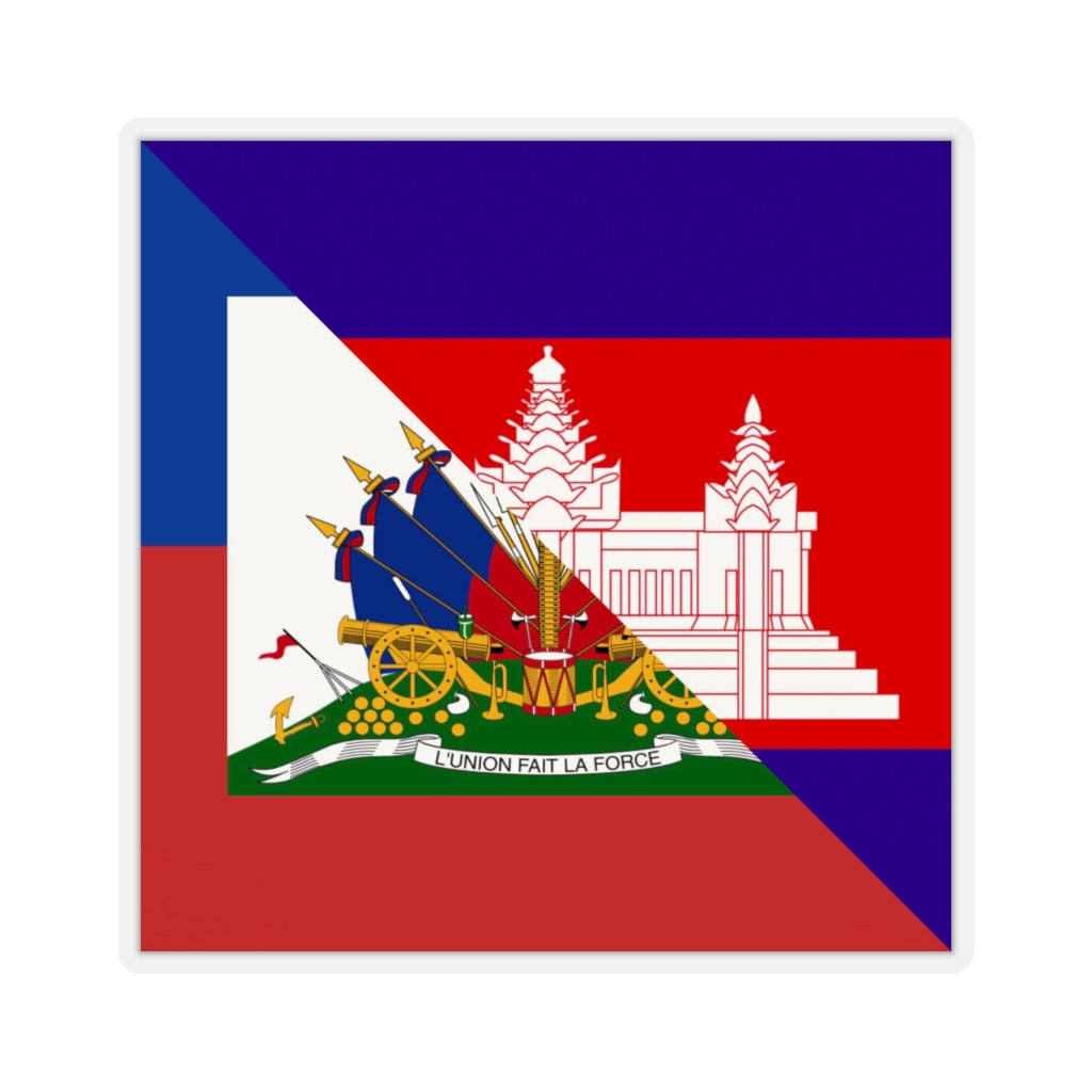 Half Haitian-Cambodian Flag Sticker | Haiti Cambodia Flag Sticker