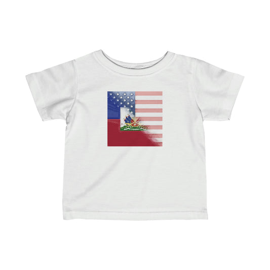 Infant Haiti America Flag Painted | Half Haitian American Flag Toddler Tee Shirt