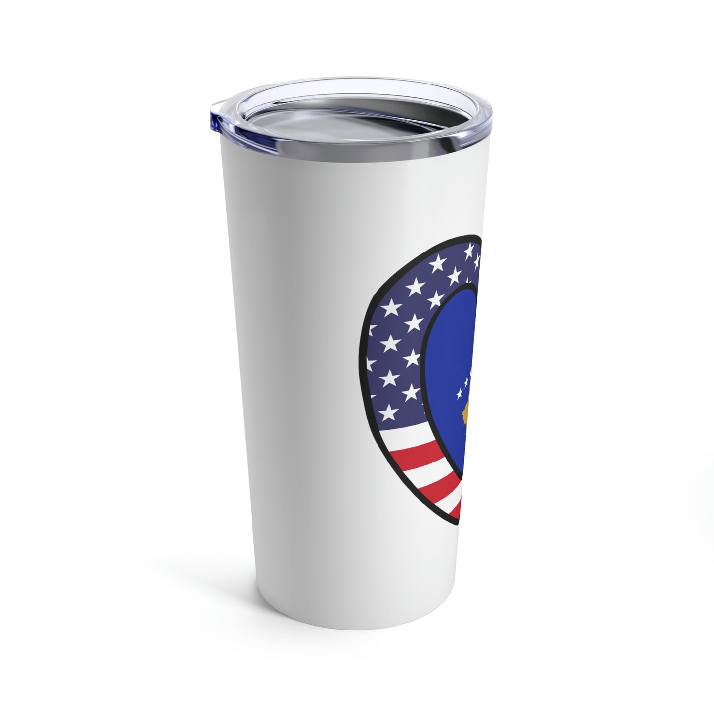 Kosovar American Heart Valentines Day Gift Half Kosovo USA Flag Tumbler 20oz Beverage Container