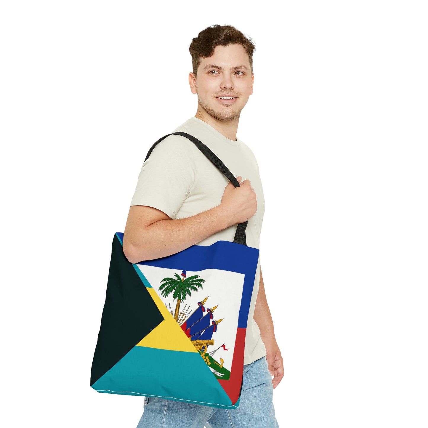 Haiti Bahamas Flag | Half Haitian Bahamian Flag Tote Bag | Shoulder Bag