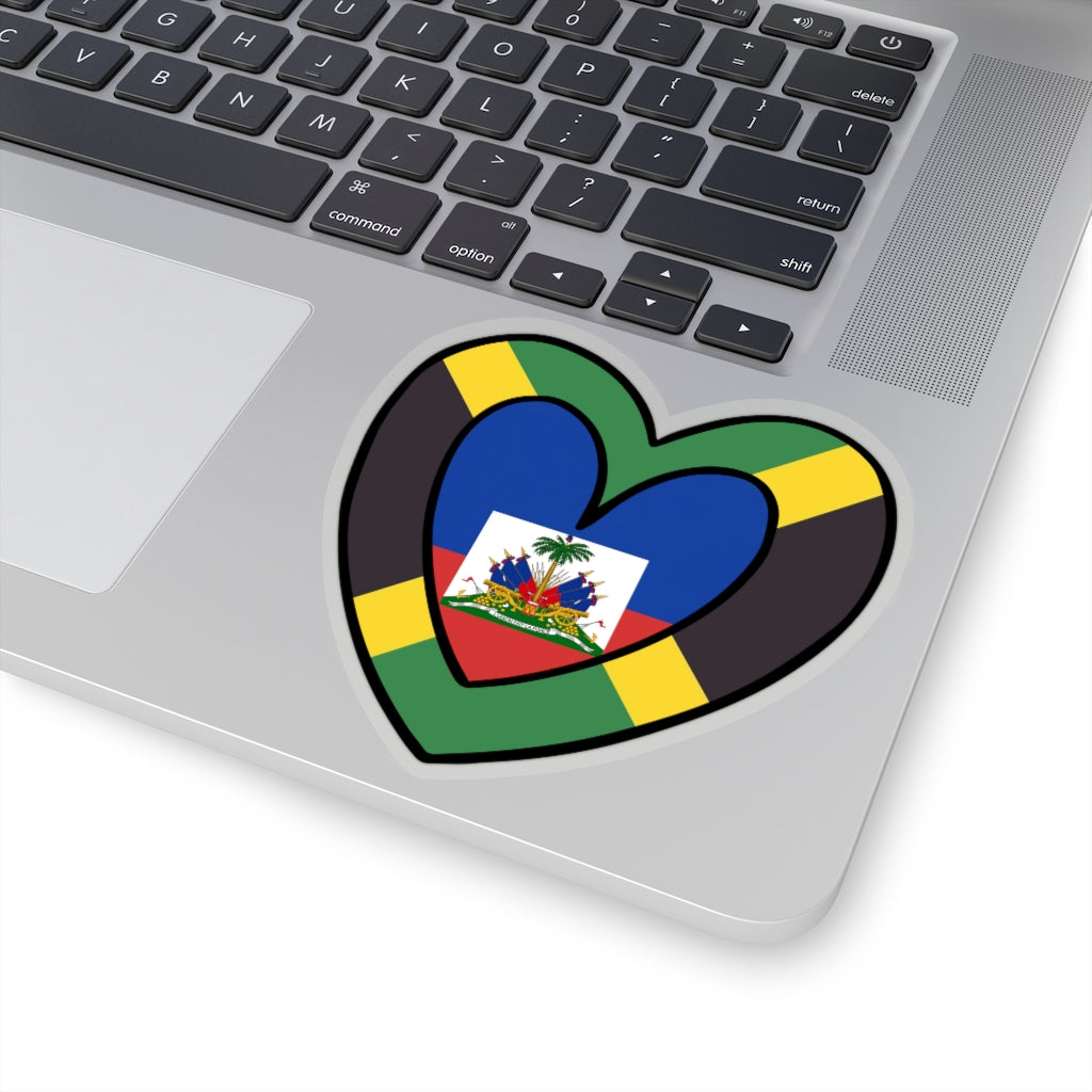 Jamaican Haitian Flag Inner Heart Sticker | Jamaica Haiti Accessory