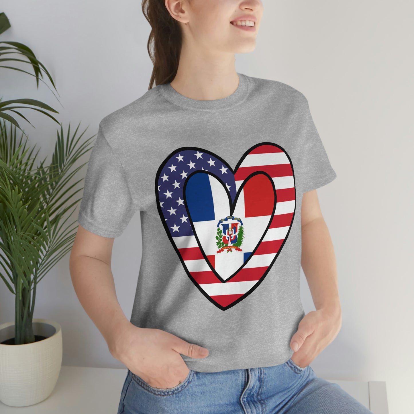 Dominican Republic American Heart Valentines Day Gift Tee Shirt | Half Dominicano USA Flag T-Shirt