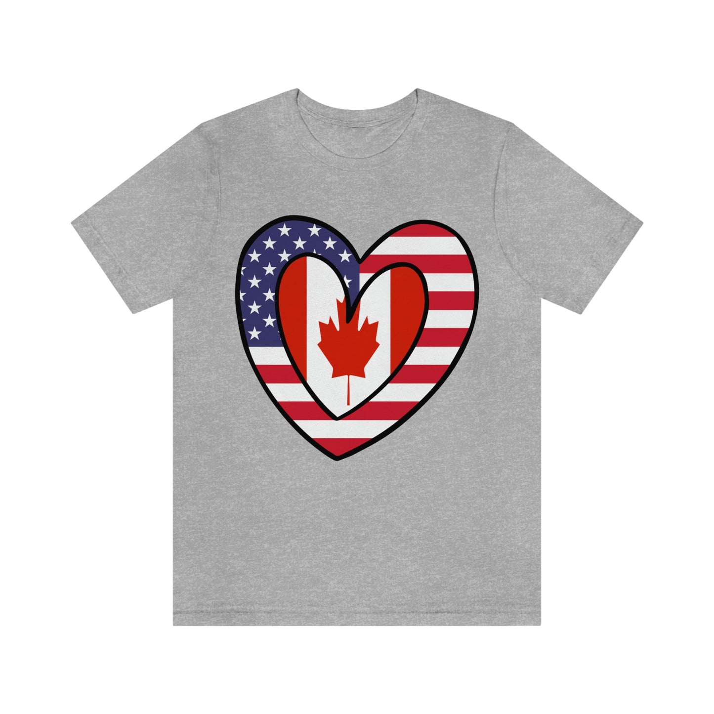 Canadian American Heart Valentines Day Gift Tee Shirt | Half Canada USA Flag T-Shirt