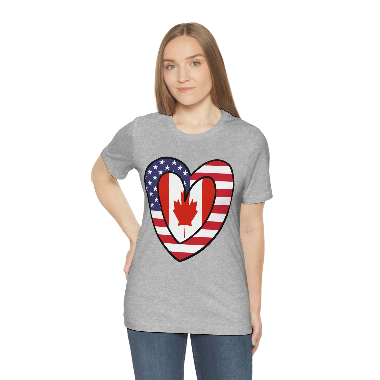 Canadian American Heart Valentines Day Gift Tee Shirt | Half Canada USA Flag T-Shirt