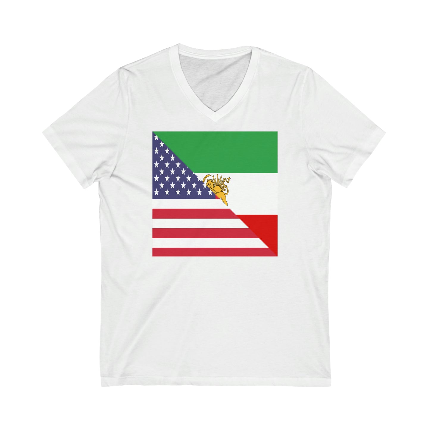 Old Iranian American Flag Half Iran USA V-Neck T-Shirt | Unisex Vee Shirt