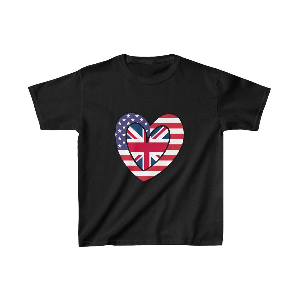 Kids American UK Flag Inner Heart USA United Kingdom T-Shirt | Unisex Tee Shirt