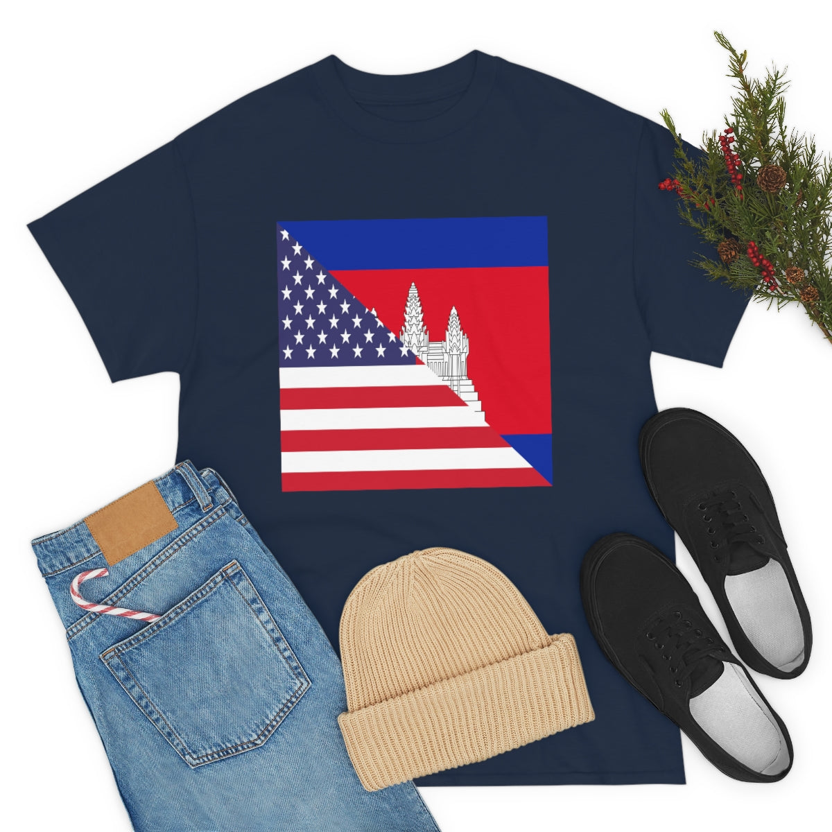 Cambodian American Flag Half Cambodia USA T-Shirt | Unisex Tee Shirt