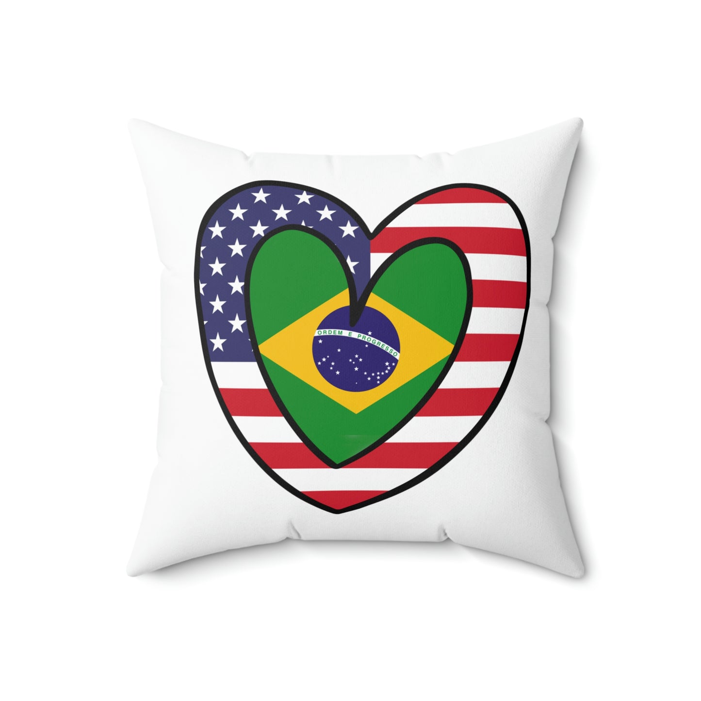 Brazilian American Heart Valentines Wedding Day Gift Half Brazil USA Flag Spun Polyester Square Pillow