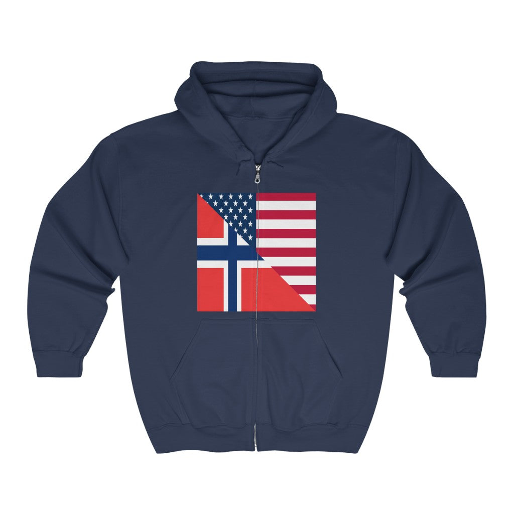 Norwegian American Flag Norway USA Zip Hoodie | Hooded Sweatshirt