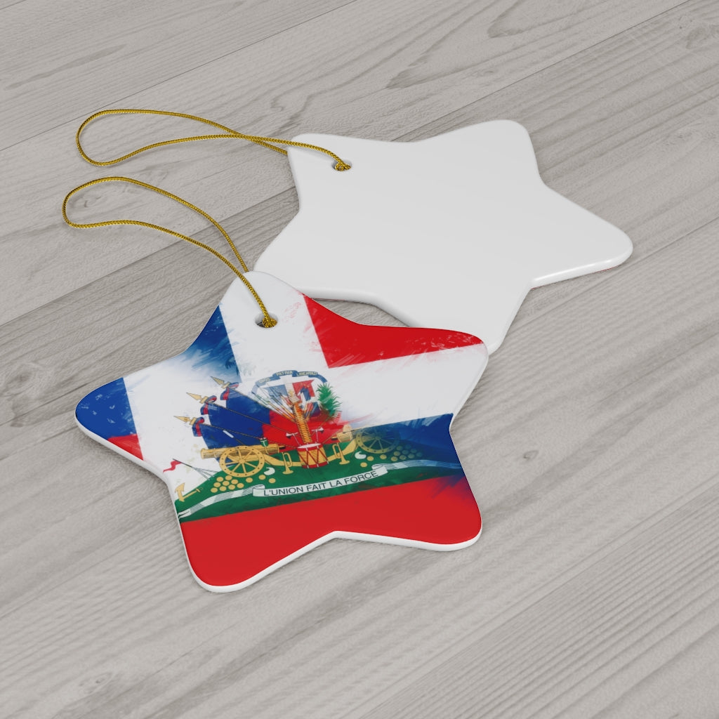 Dominican Haitian Flag Ceramic Ornaments | DR Haiti Dominican Republic Christmas Tree